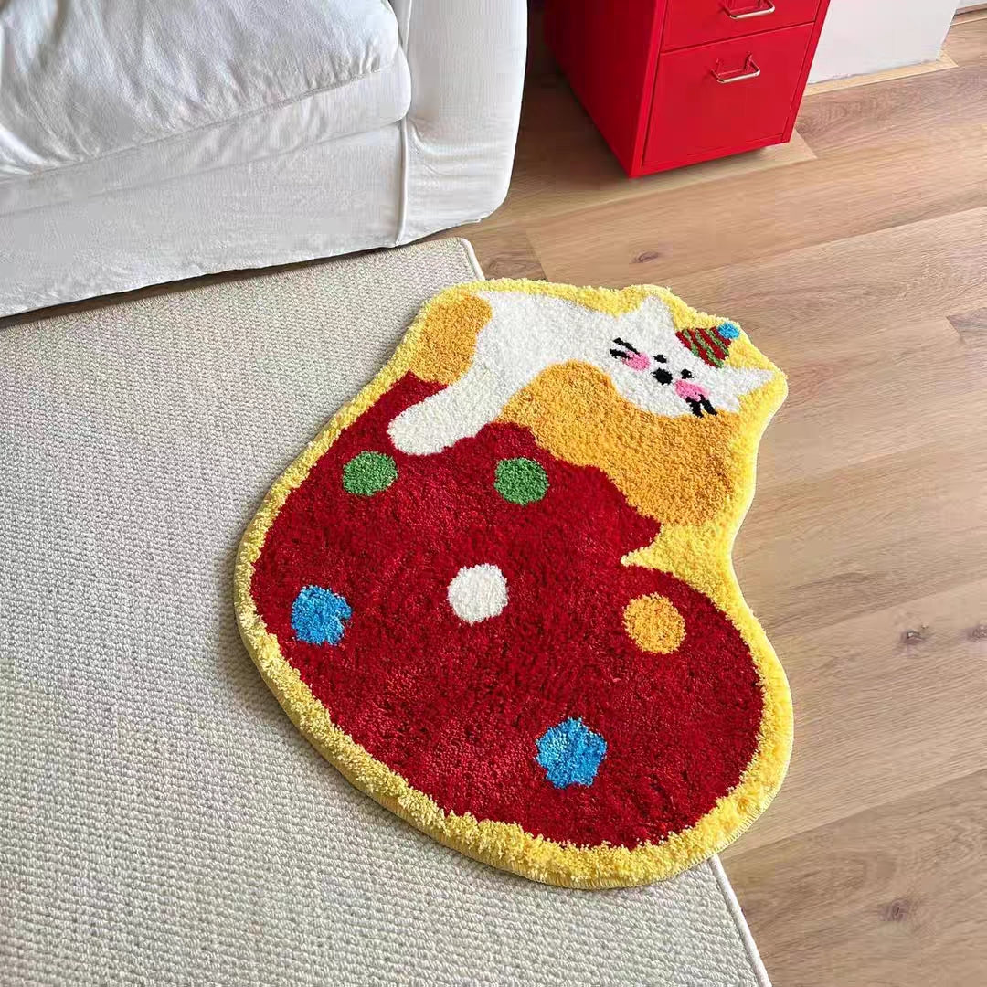 Cat in Heart - Shaped Hat Rug丨Faux Cashmere Carpet