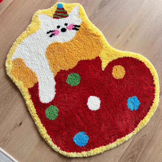 Cat in Heart - Shaped Hat Rug丨Faux Cashmere Carpet