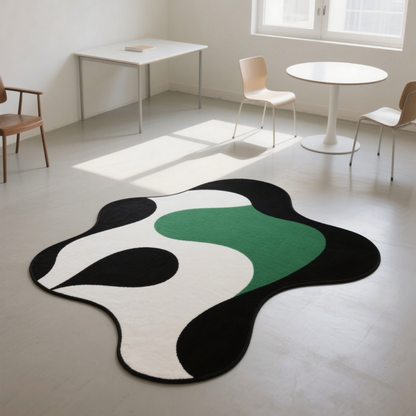 Black Green Irregular Color Blocks And Curves丨Faux Cashmere Carpet