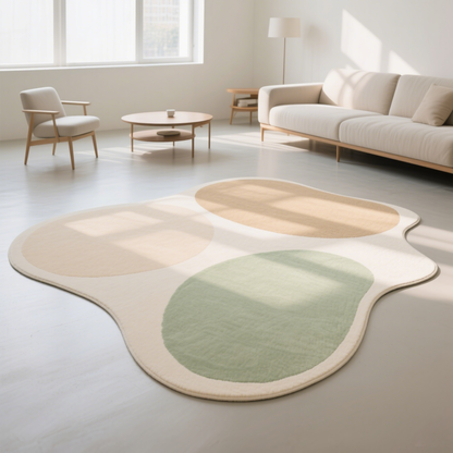 Light Green Geometric Circle Charm丨Faux Cashmere Carpet
