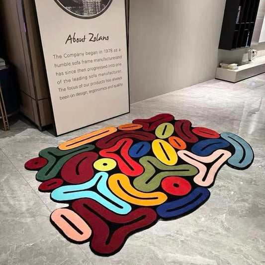 Colorful Abstract Shapes Mat丨Faux Cashmere Carpet